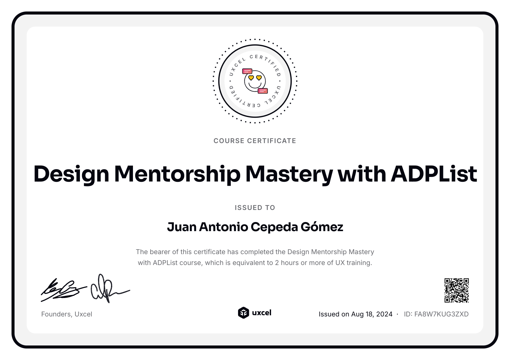 Juan Antonio Cepeda Gómez's certificate